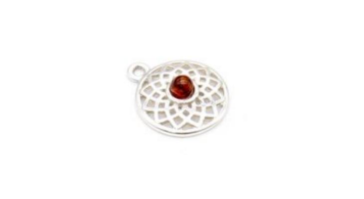 Baltic Cognac Amber 925 Sterling Silver Filigree Charm Pendant, Approx 12mm